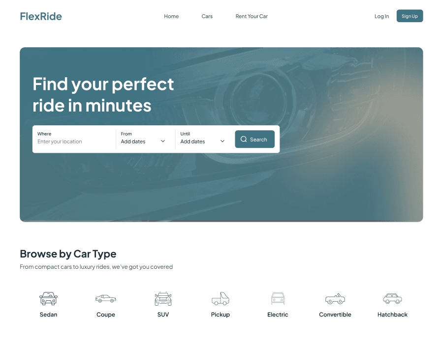 Flexride – Car Rental Platform MVP preview